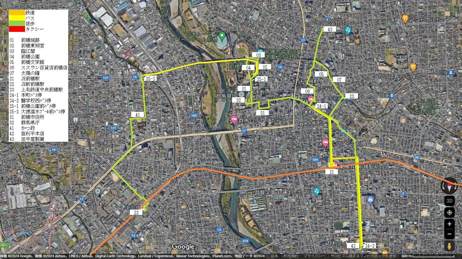 前橋市中心部の地図